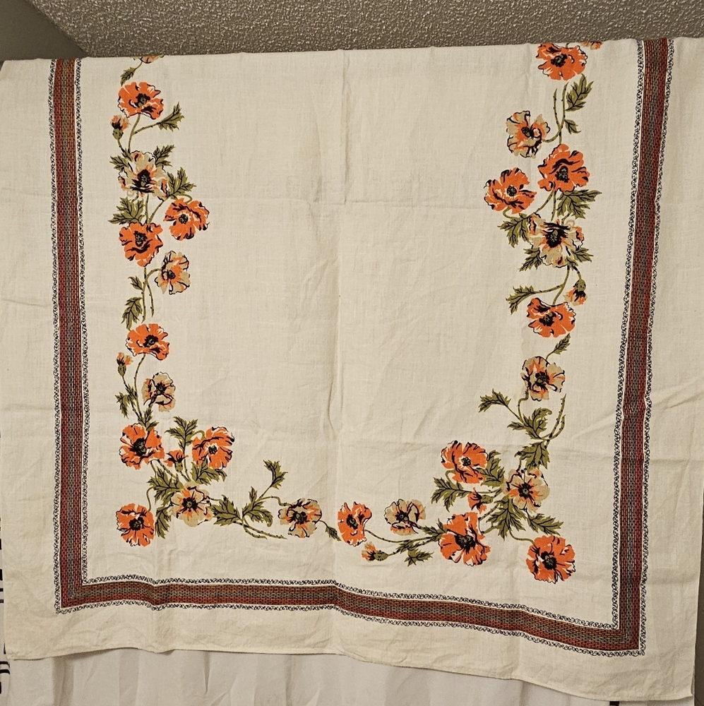 Autumn Floral Embroidered Tablecloth - Cream and Orange